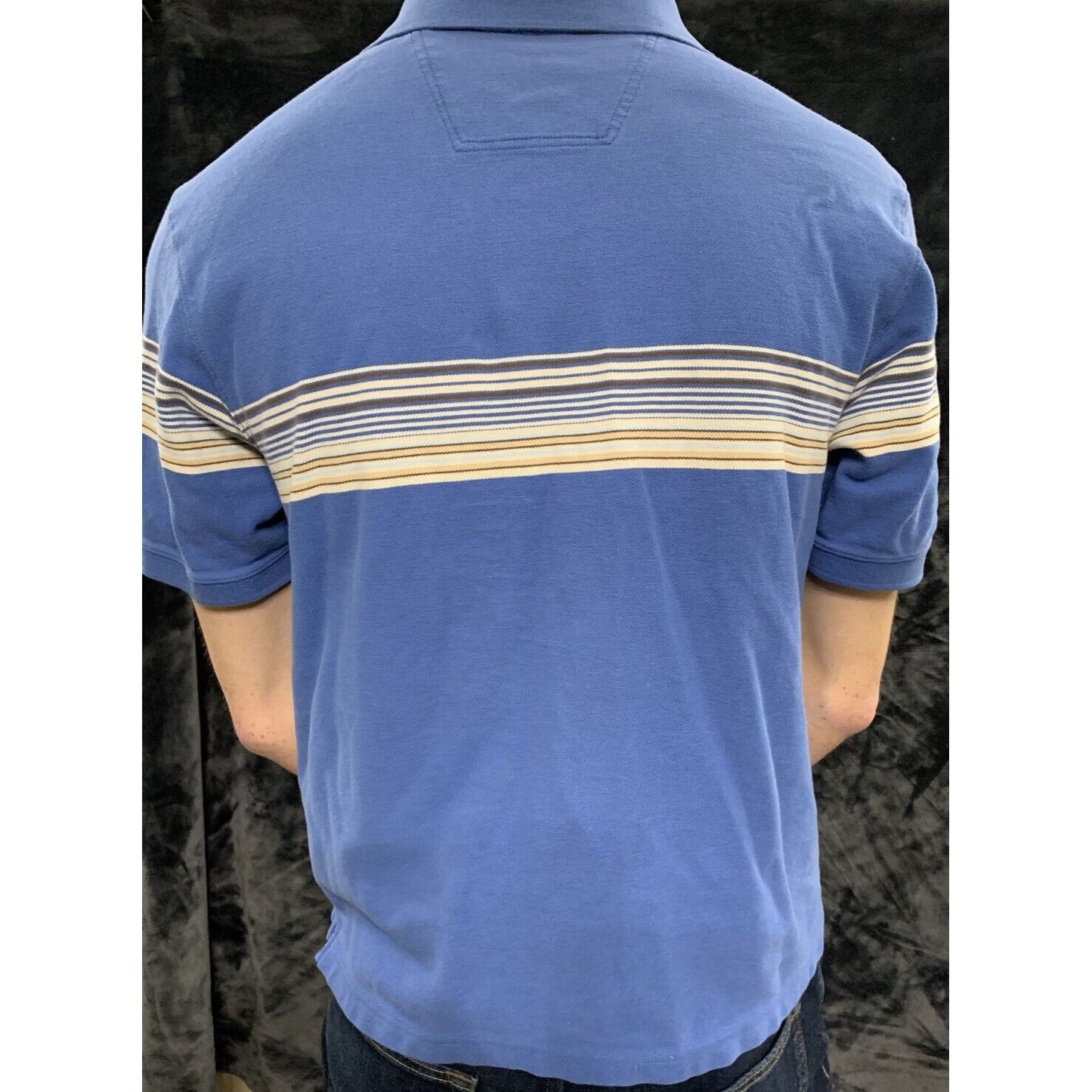 Eddie Bauer Blue with White Stripe Men’s Medium Cotton Polo Shirt