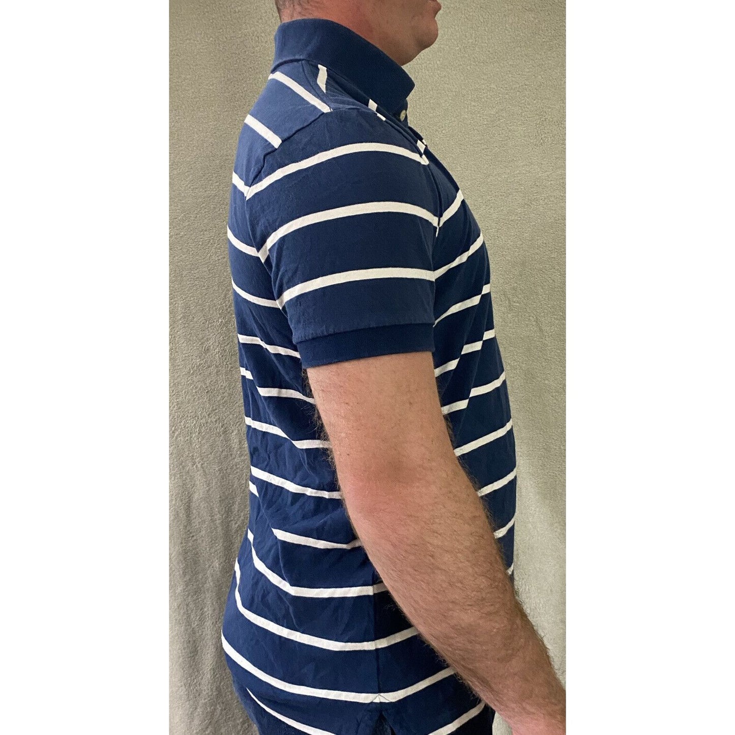Hollister Men’s XL Midnight Blue & White Stripes Cotton Polo Shirt