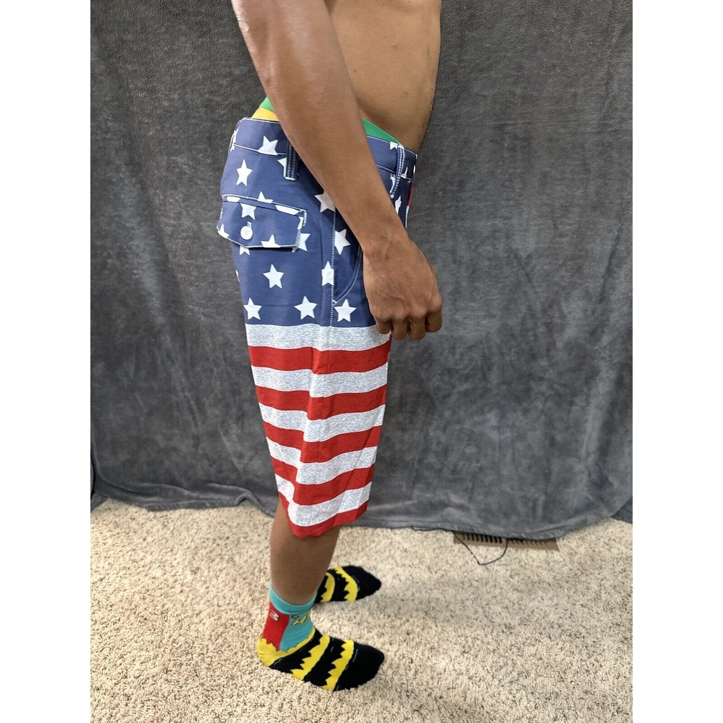Men’s Palmwave Size 34 Patriotic Board Shorts Poly Spandex 4 Way Stretch