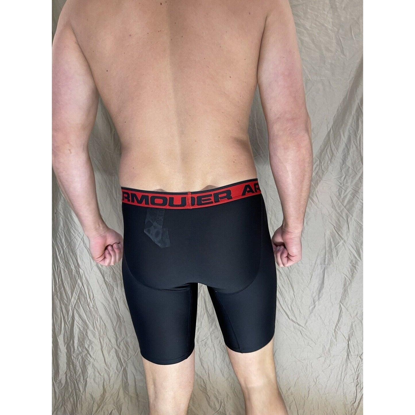 men's under armour boxer jock black with red band small