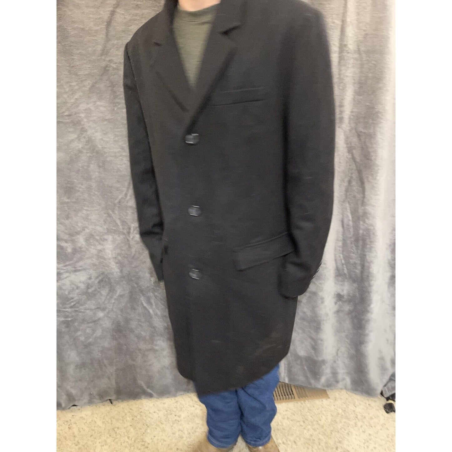 men's large guess jacket overcoat wool poly blend Black