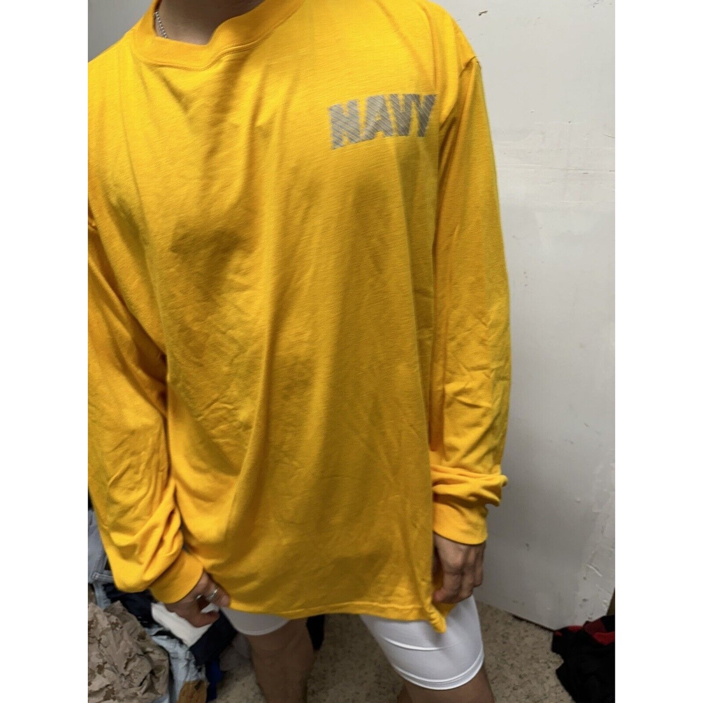 Men’s Navy Polyester PT Yellow Uniform Shirt Long Sleeve 2XL