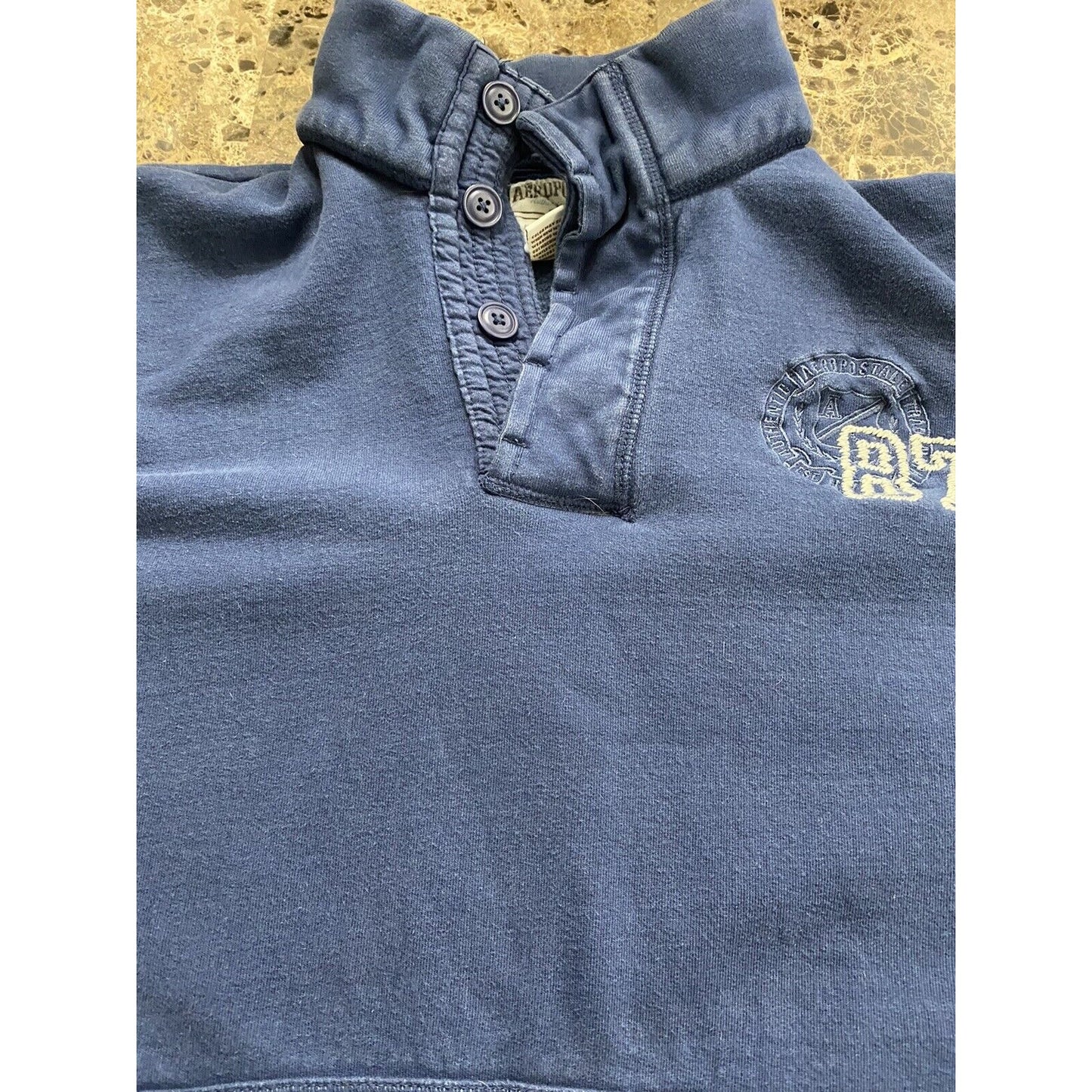 Aeropostale Authentic Trademark Men’s Large Navy Blue 1/4 Button Pullover Sweate