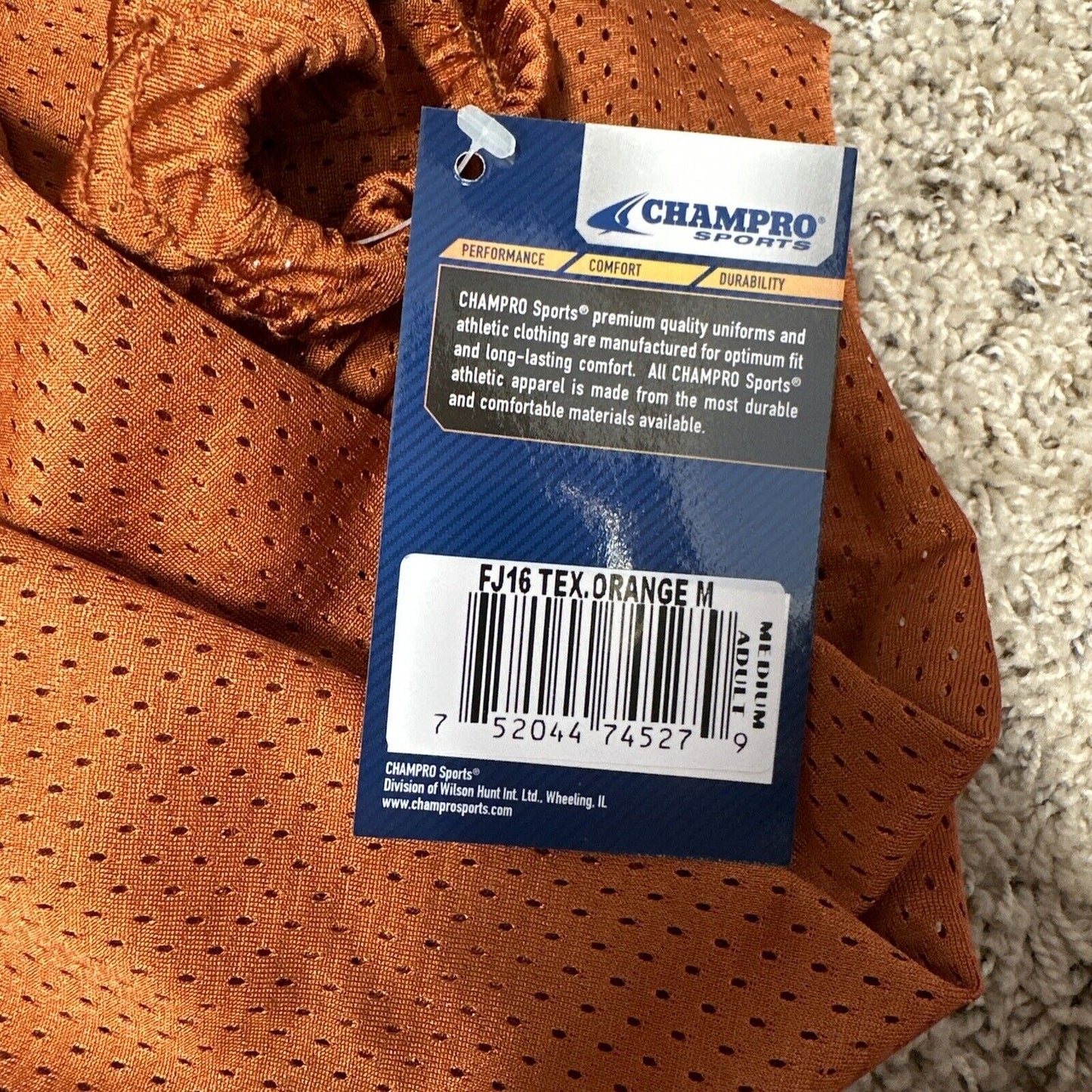 Champro Adult Audible Football Game Jersey TEXAS ORANGE MD