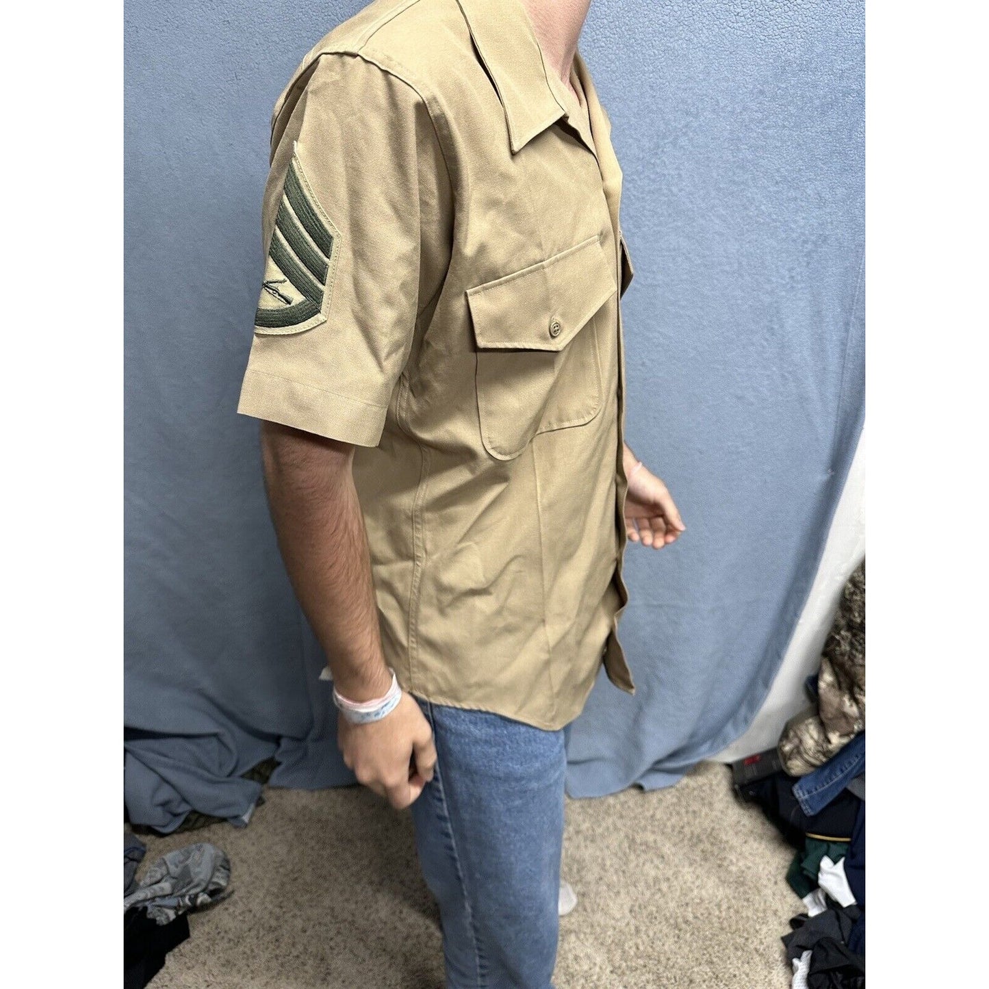 Usmc Marine Corps Khaki Creighton Button Up Uniform Shirt Medium 15-15.5