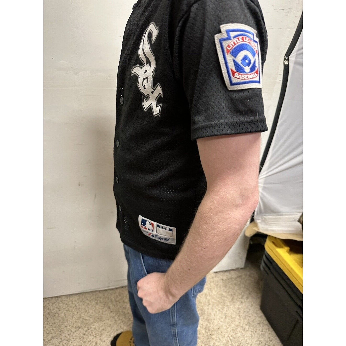 teen large black baseball jersey little league white sox team mlb majestic