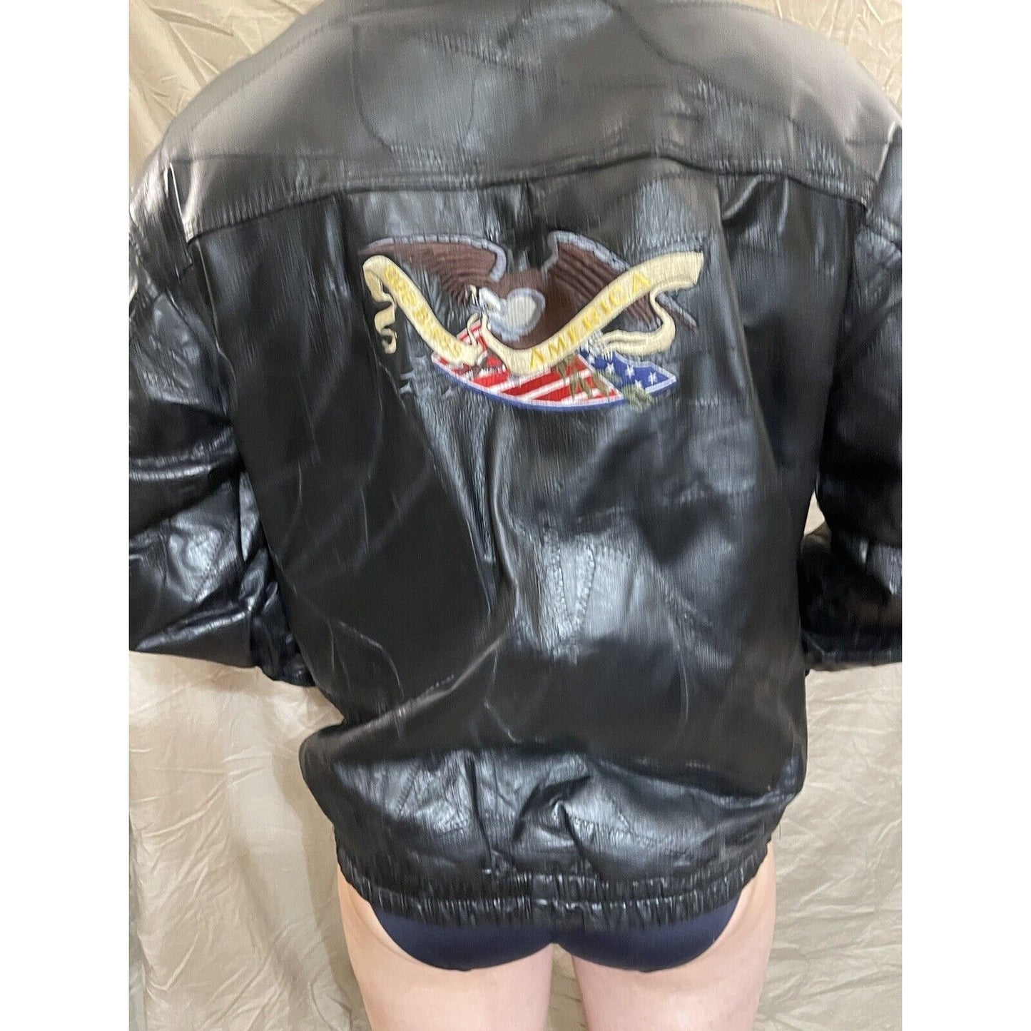 Men's XL genuine leather god bless america black Jacket