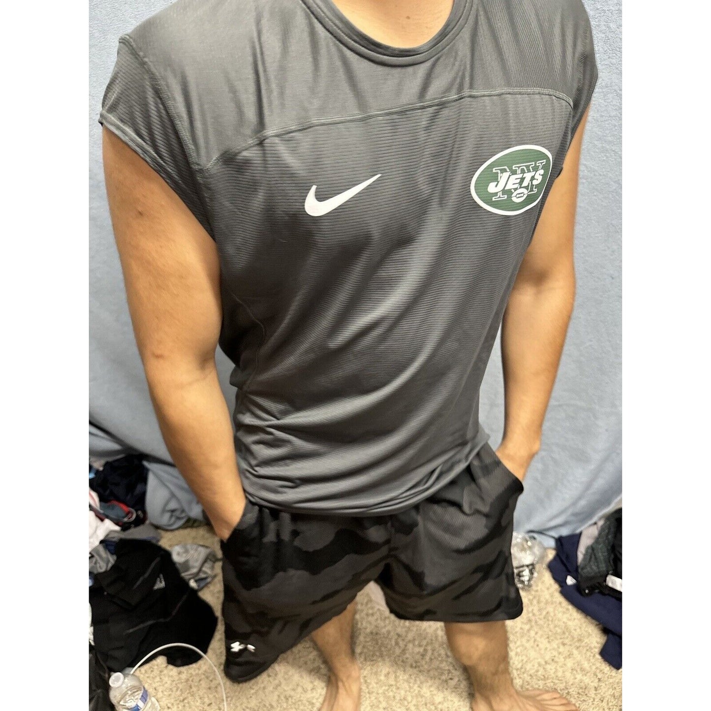 Men’s NFL On Field Apparel Muscle Shirt Gray New York Jets Shirt Large