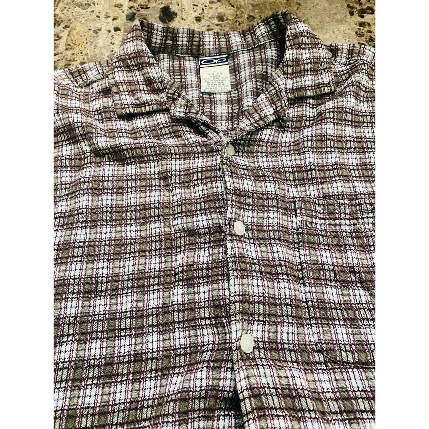 Ocean Pacific Men’s Large Gray & Maroon Plaid Button-down Short Sleeves
