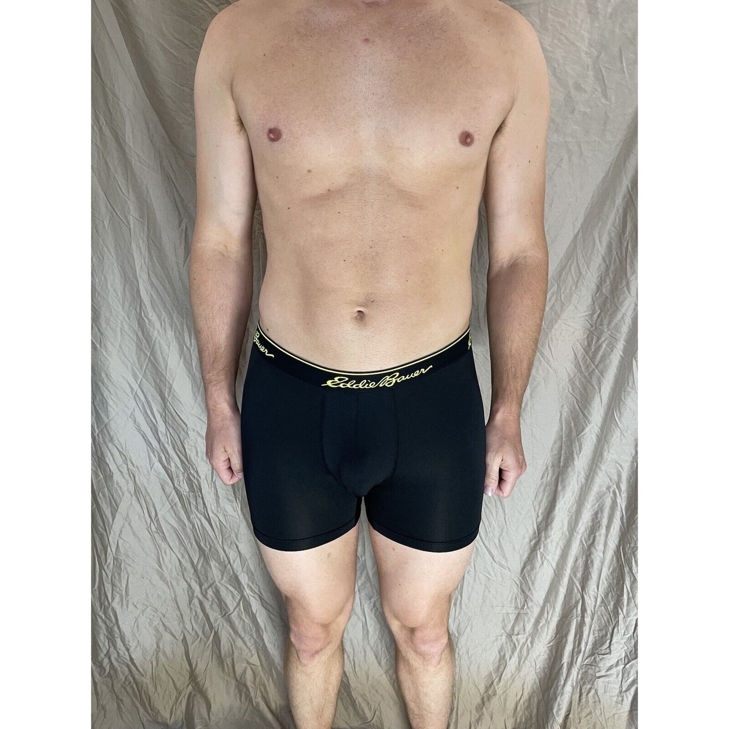 men's eddie bauer medium compression shorts 8% spandex Black With Yellow Band