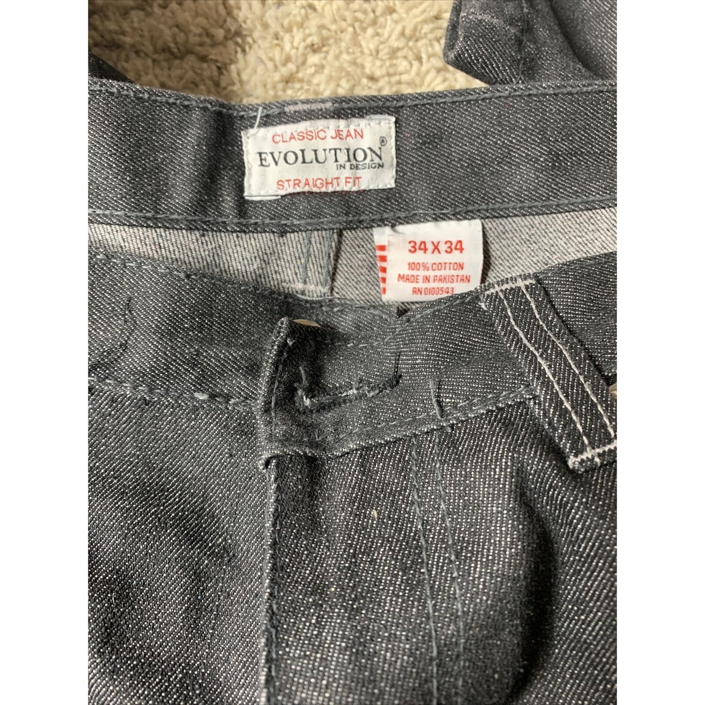 Men's EVOLUTION In Design Black Denim Jeans 34 X 34 Straight Fit