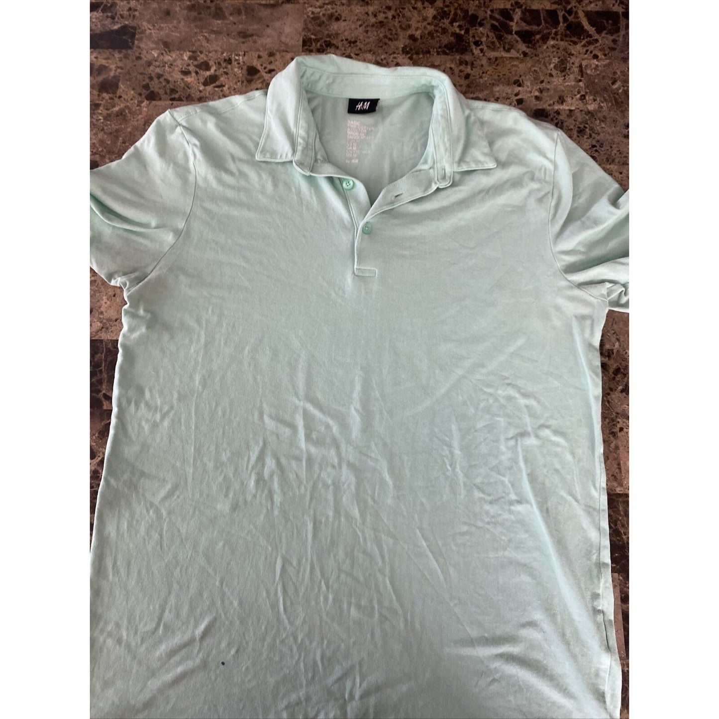 H&M Basic Fine Cotton Stretch Men's Medium Mint Green Polo Shirt