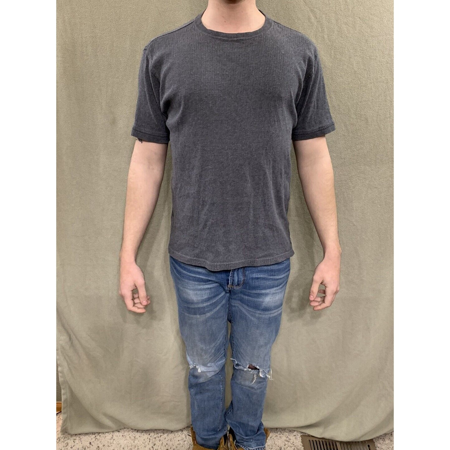 Alfani Mens Stretch Gray Ribbed T-Shirt Medium