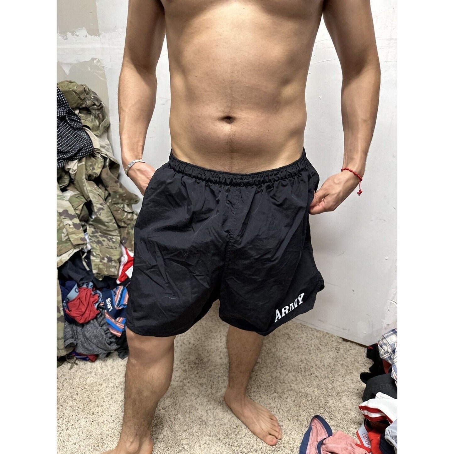 Men’s Army PT Shorts Vintage Black With Silver Reflective Logo Uniform Multi