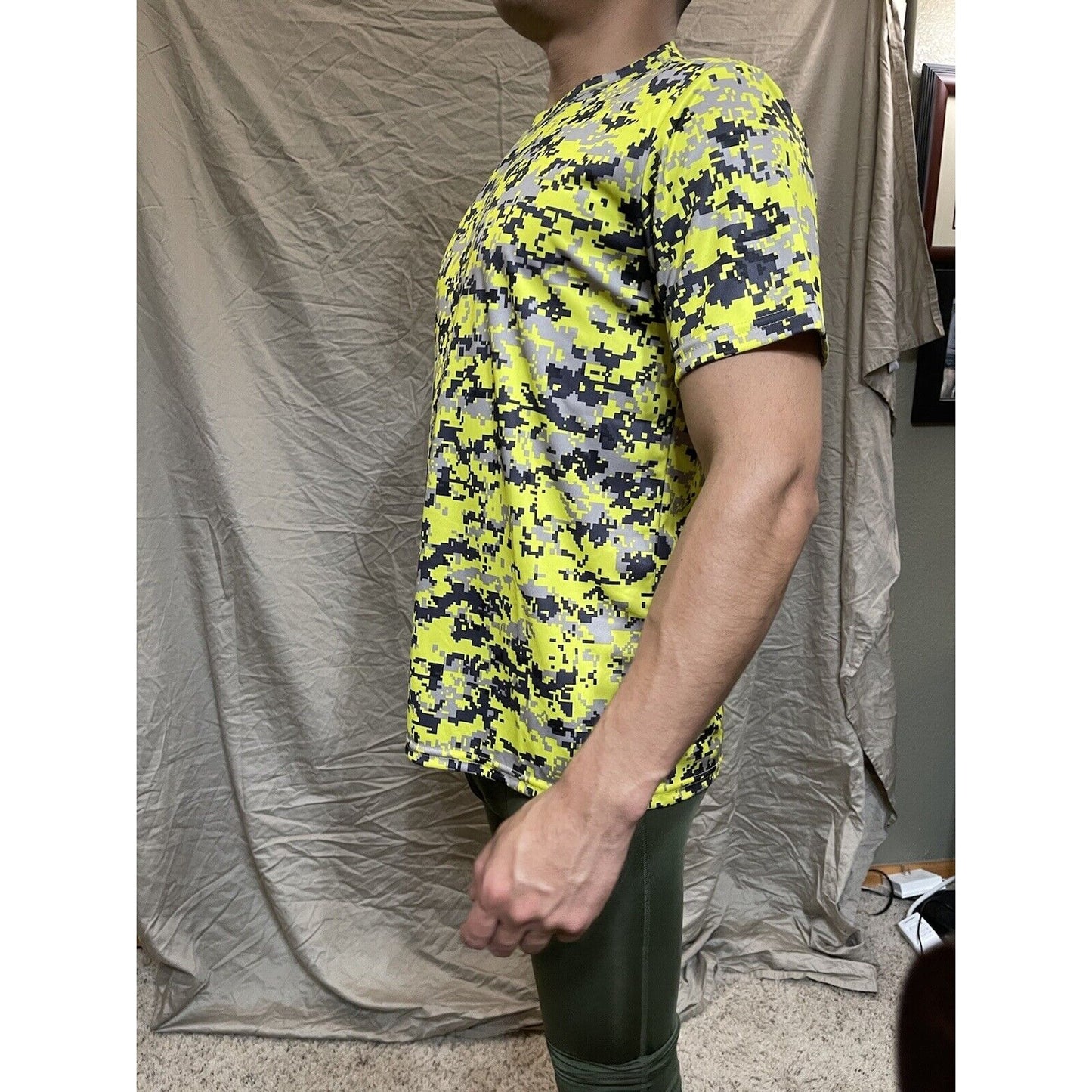 Boy's Youth Large Camo Alleson Athletic Neon Yellow Compression Workout Shirt