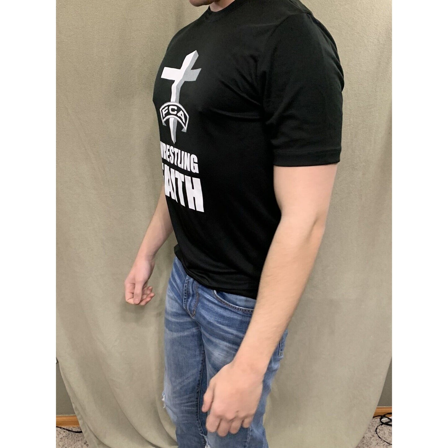 Men’s Sport Tek Small Black Shirt Wreslting Faith FCA