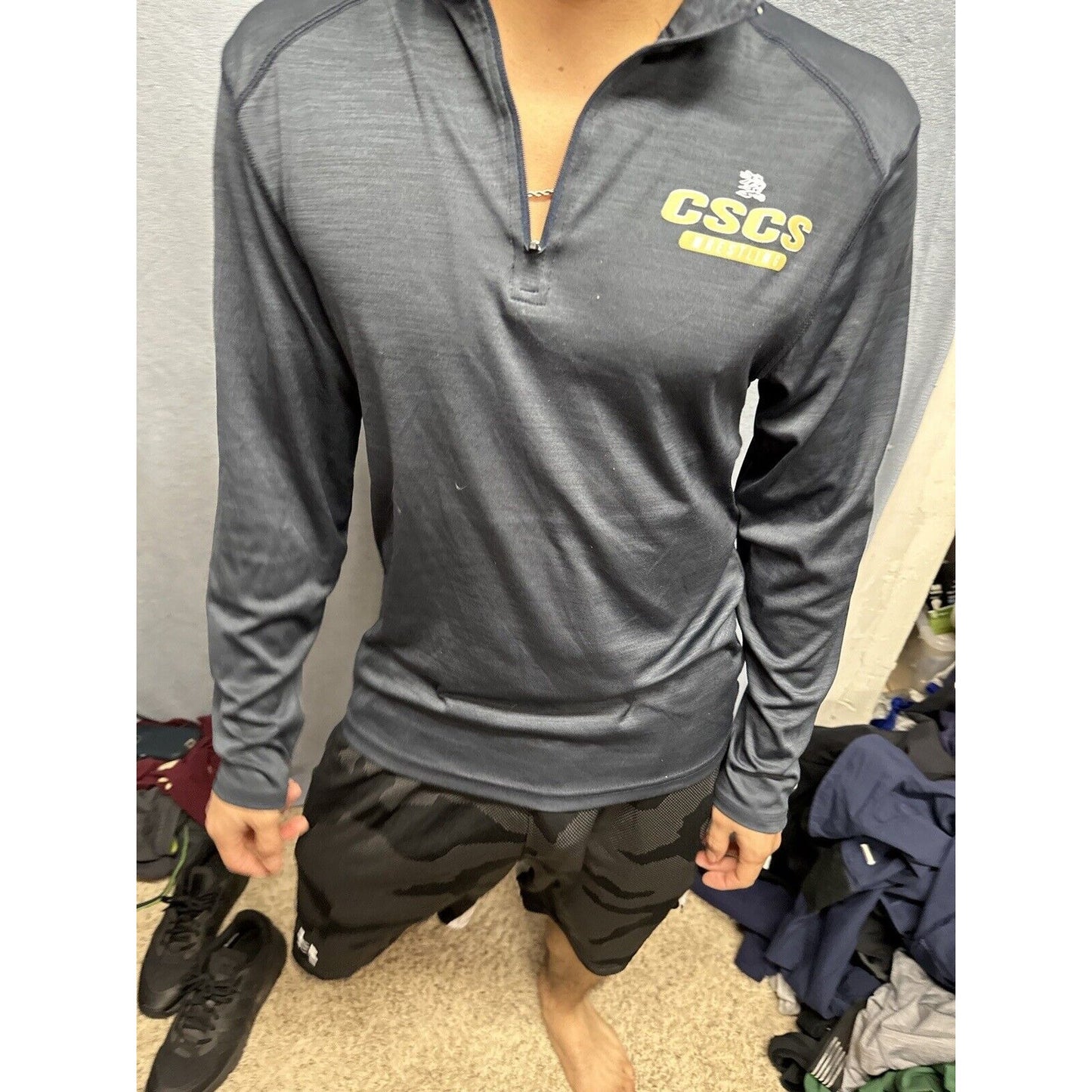 Men’s Gray Navy Blue CSCS Wrestling BSN Sports Medium Pullover 1/4 Zip