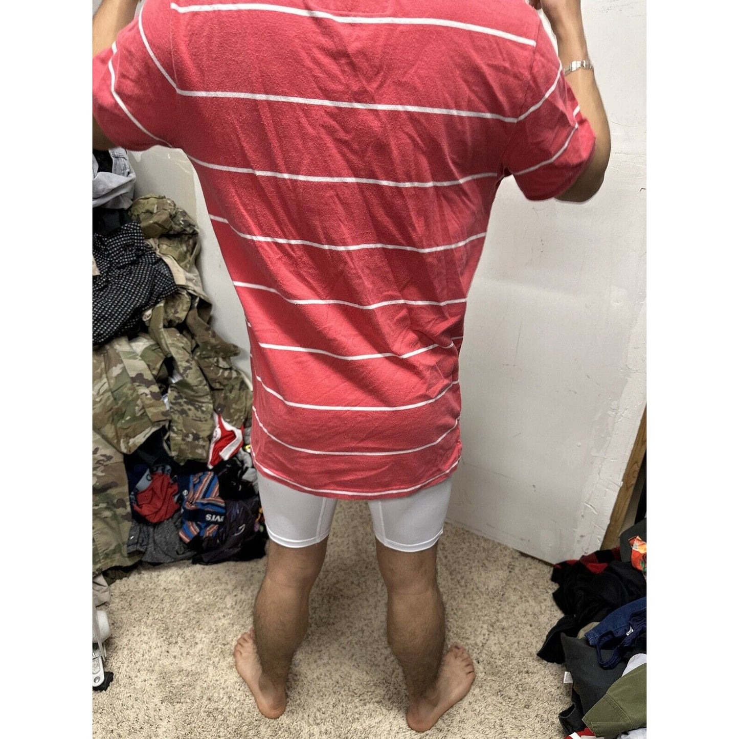Men’s Vintage Fit American Eagle Polo Large Pink White Striped