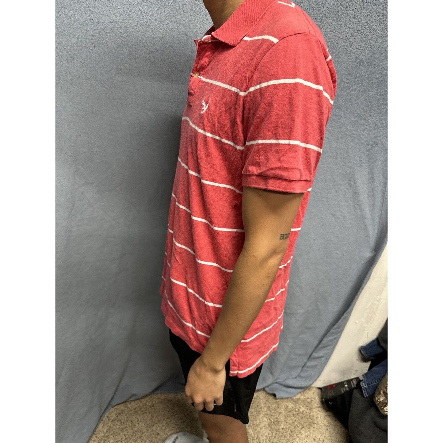 Salmon Pink Men’s Striped American Eagle Vintage Fit Large Polo Shirt