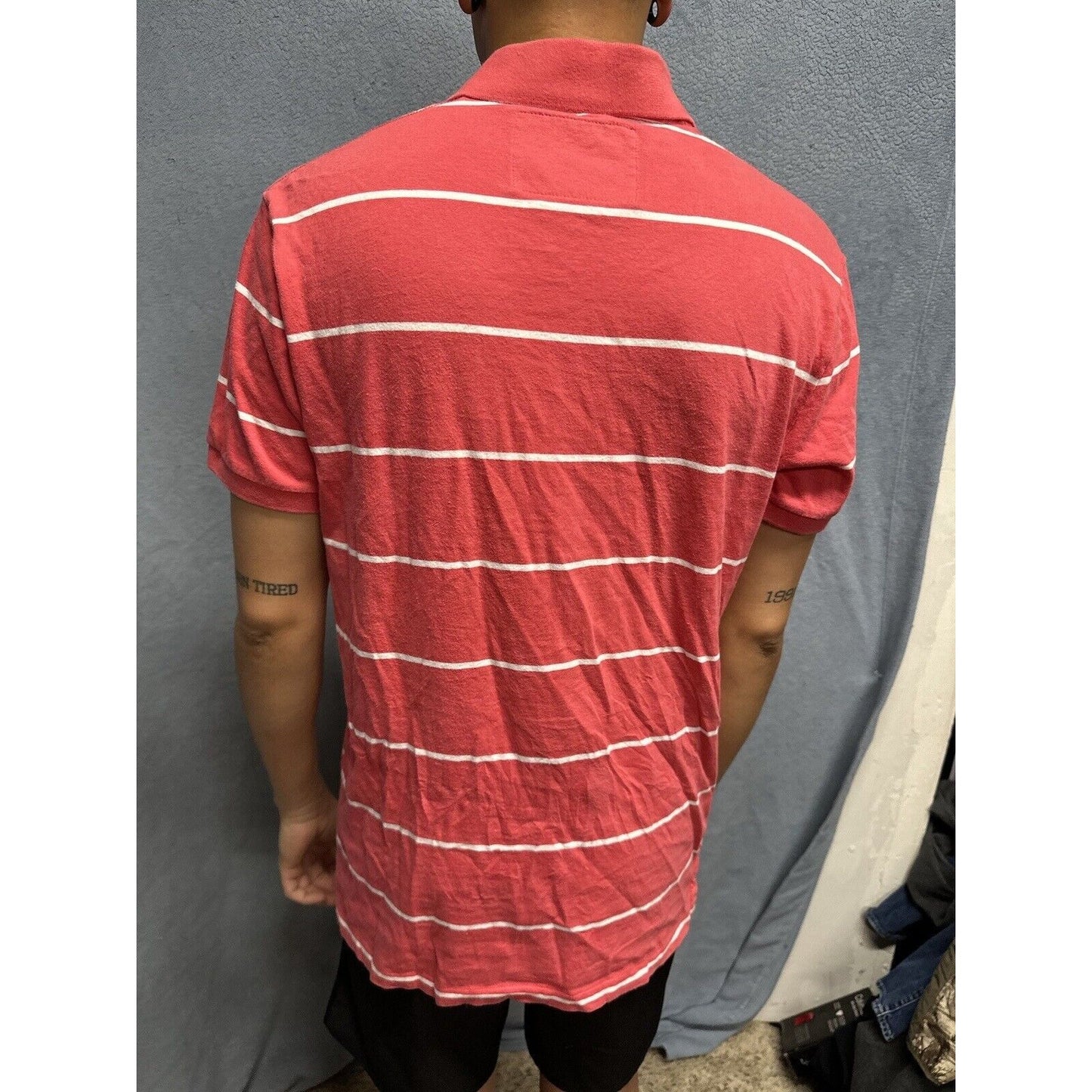 Salmon Pink Men’s Striped American Eagle Vintage Fit Large Polo Shirt