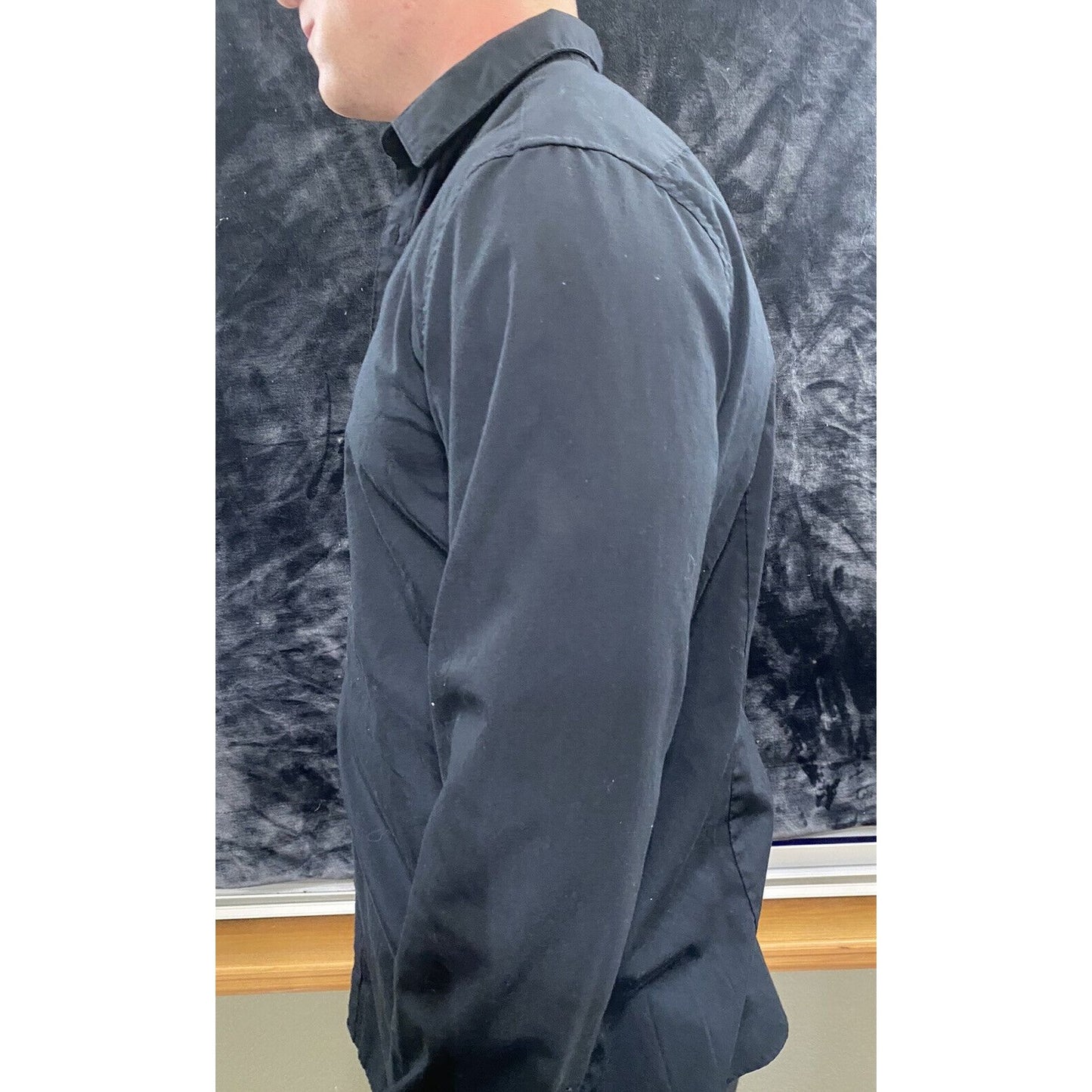 H&M Slim Fit Easy Iron Repassage Facile Men Large Black Button-down Long Sleeves