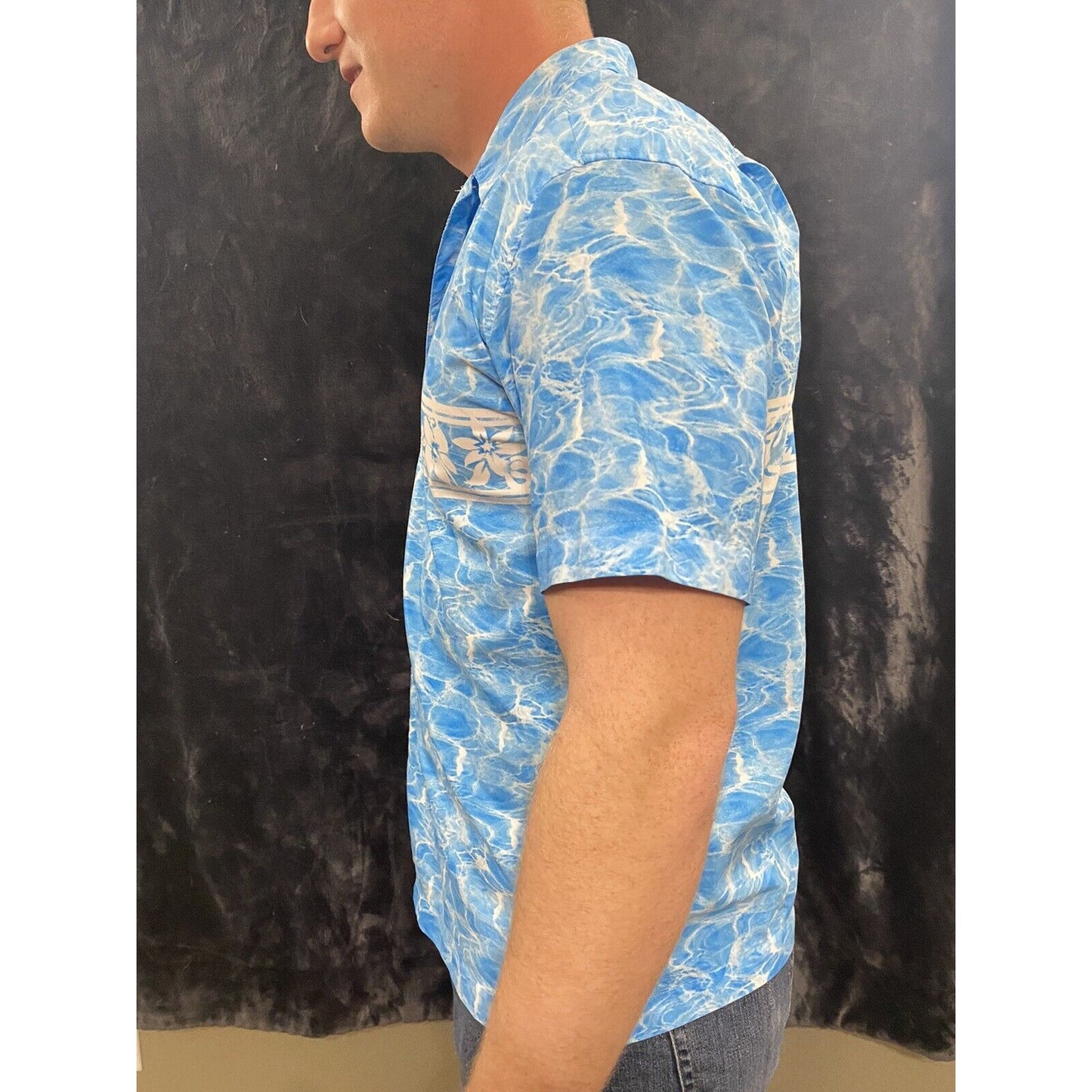 ARIZONA Jean Co. Hawaiian Shirt Aloha Large Sky Blue Floral Band Short Sleeves L
