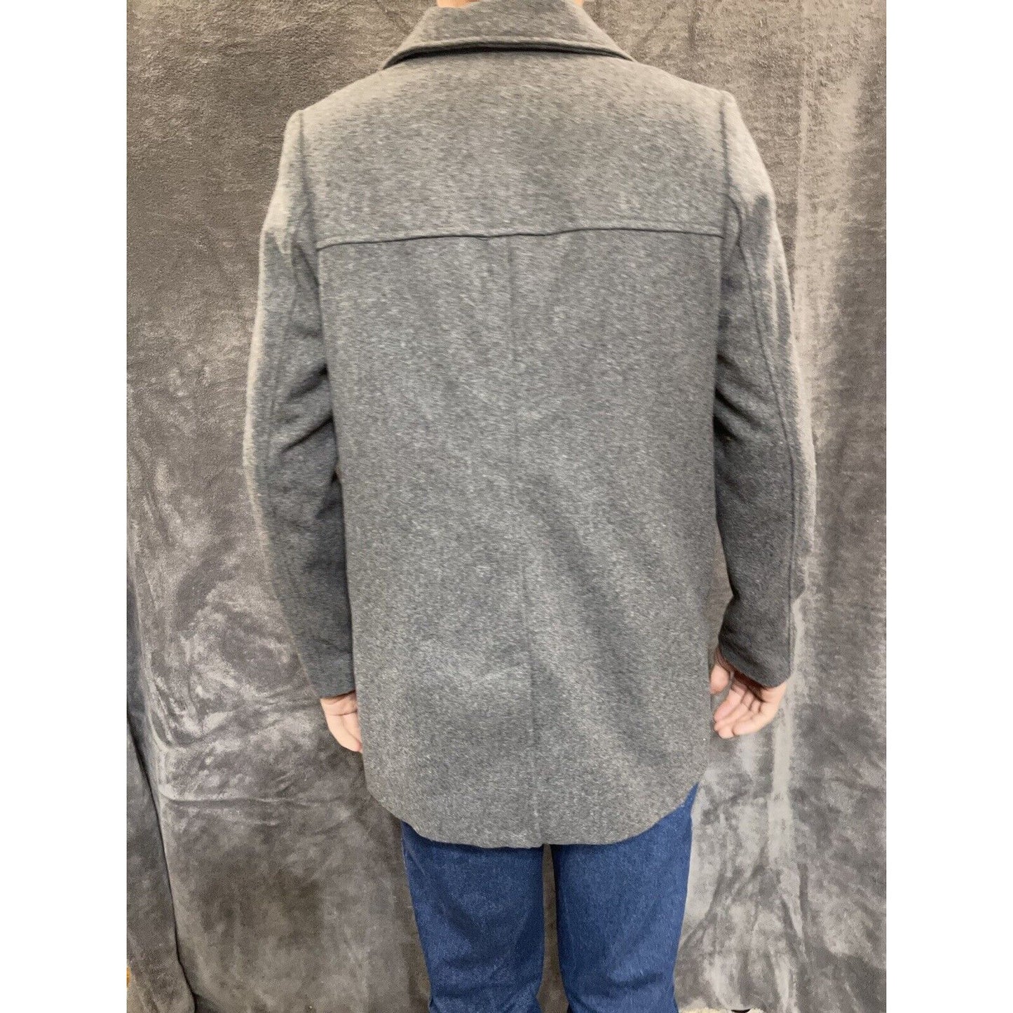 men's small gray old navy overcoat wool poly blend