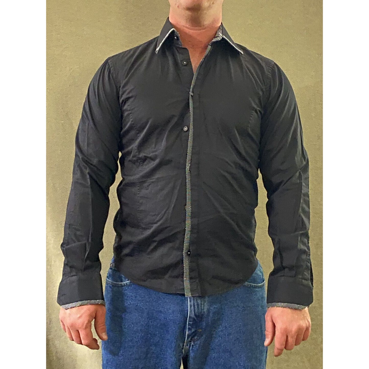 Michael David Men’s Medium Black Button-down Long Sleeves Shirt