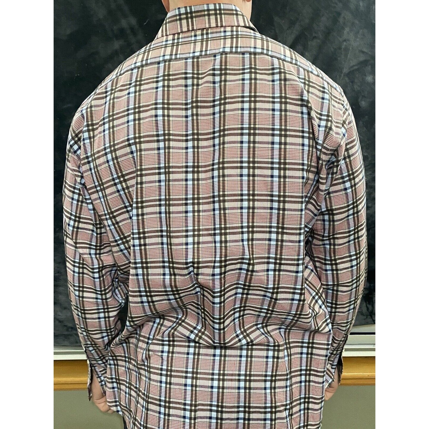 Thomas Dean Men’s Large Red / Pink Plaid Button-down Long Sleeves
