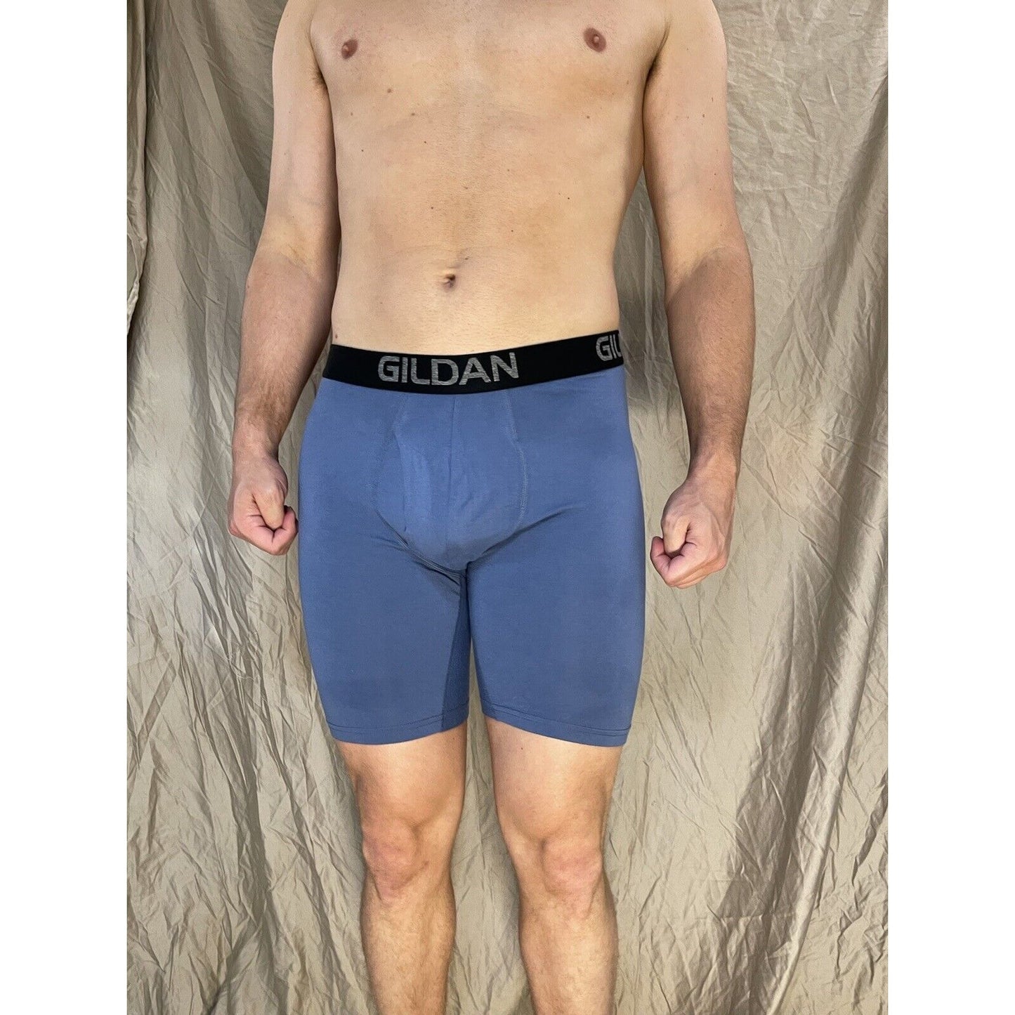 men's gildan medium blue 5% spandex compression boxer briefs