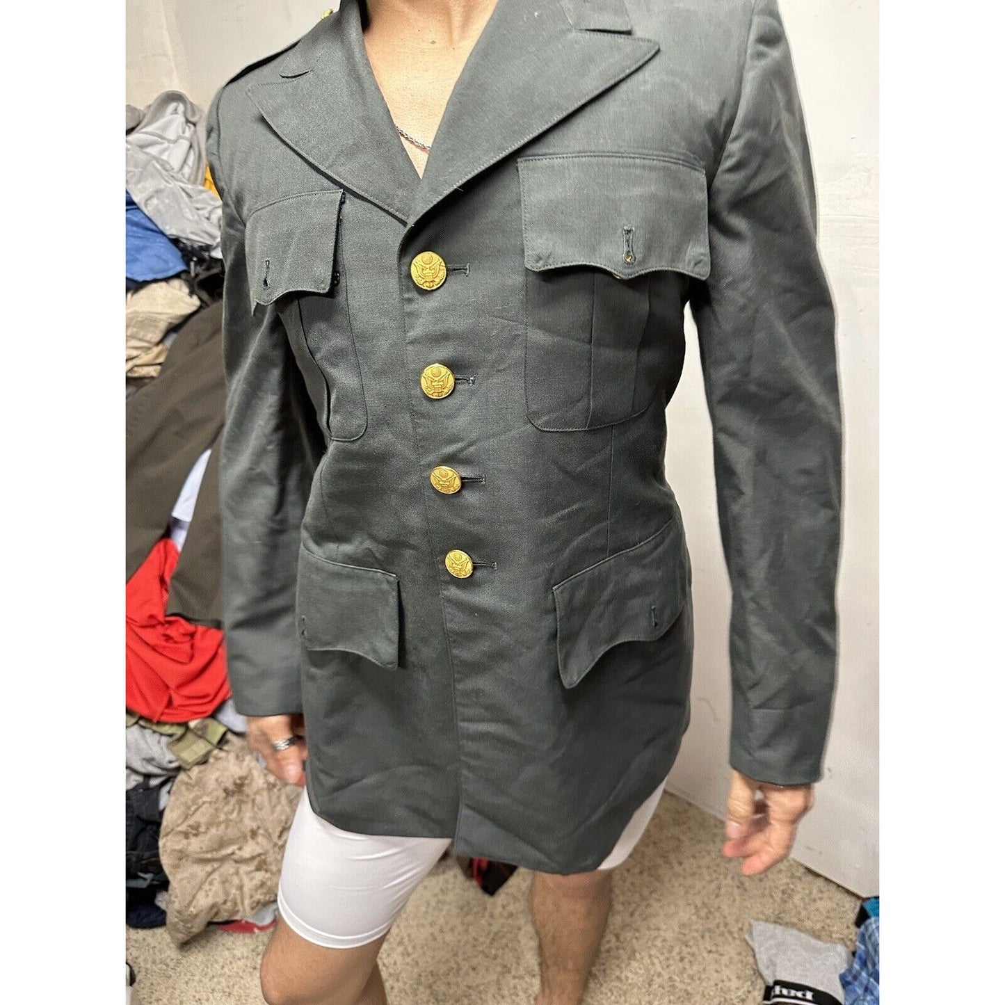 Men’s US Army Coat Jacket Uniform Top Service Dress Green 37R