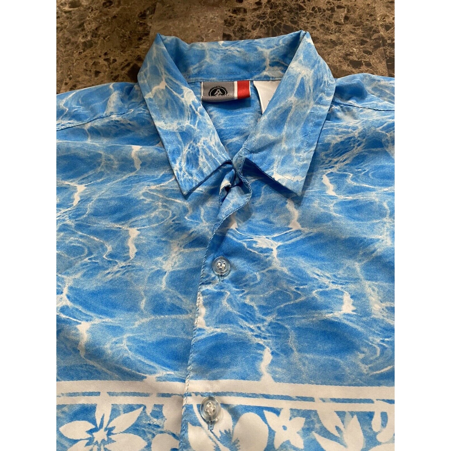 ARIZONA Jean Co. Hawaiian Shirt Aloha Large Sky Blue Floral Band Short Sleeves L