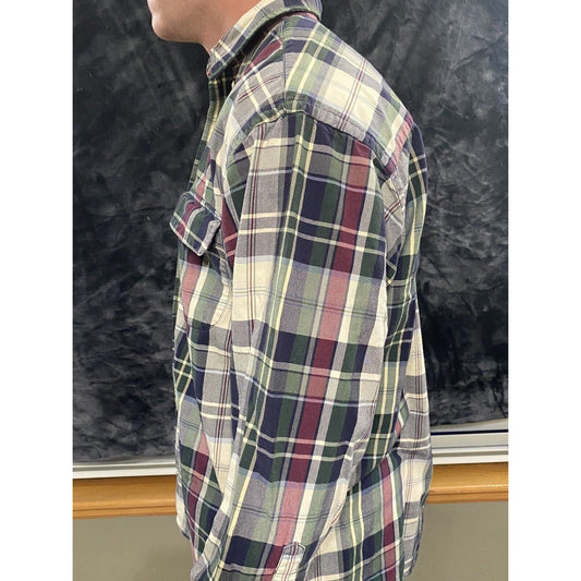 Eddie Bauer Men’s Large Green Yellow Red Blue Plaid Button-down Flannel