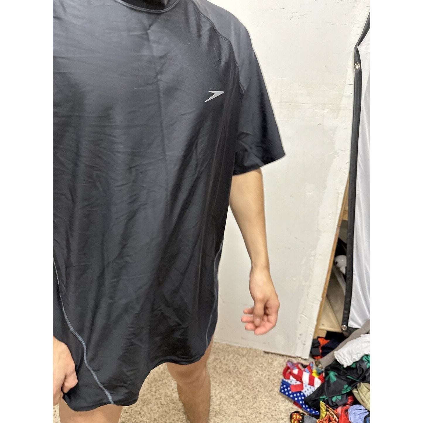 Men’s Speedo Black XL 20% Spandex Tshirt Short Sleeve