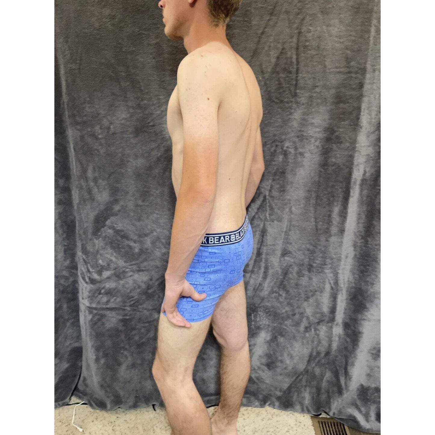 men's medium athletic trunk style black bear boxer brief Blue With Squares