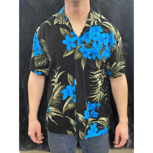 Vintage FAVANT Men’s XL Blue Floral Hawaiian Button-down Short Sleeves Shirt