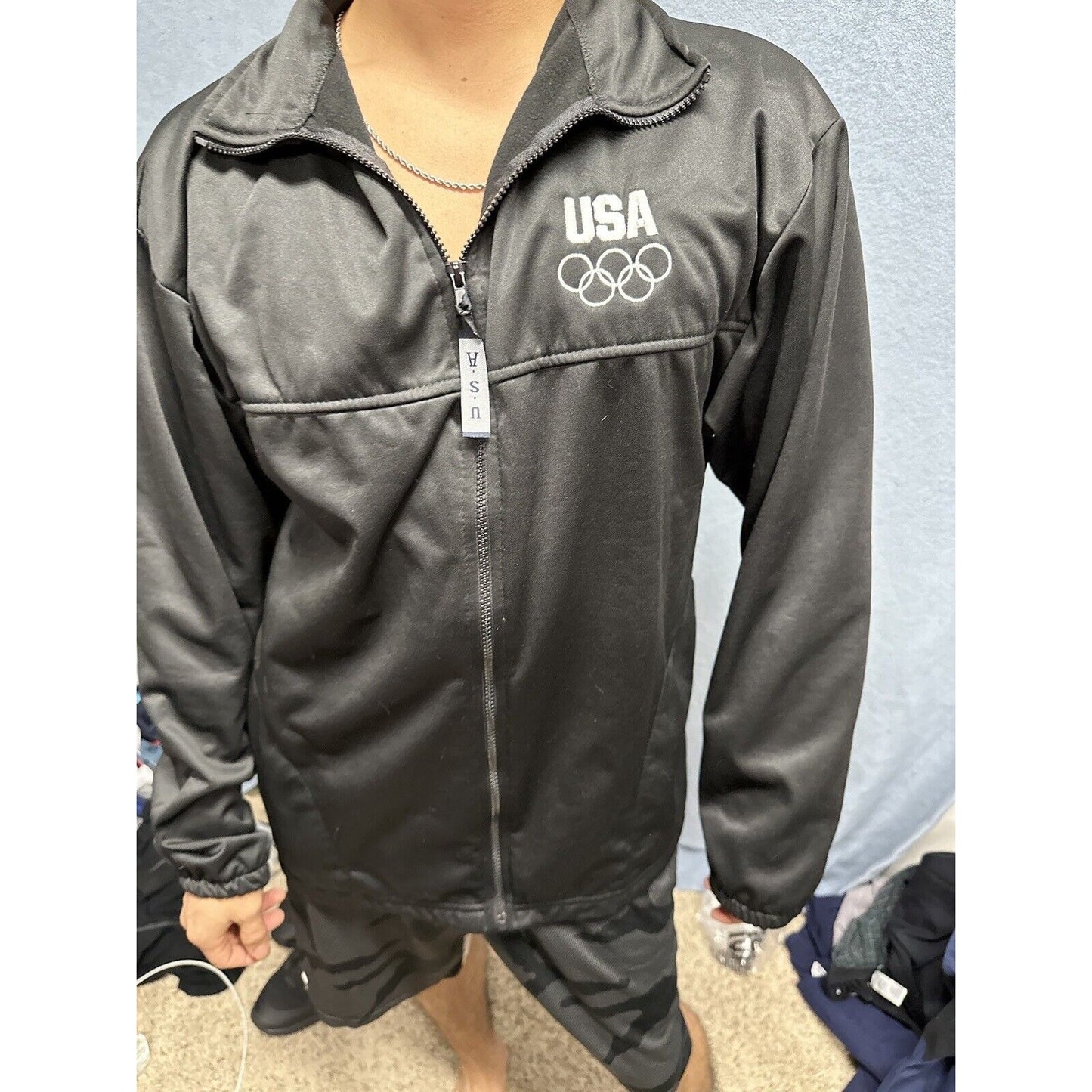 Men’s Black Full Zip XL Us Olympics Committee Jacket Black