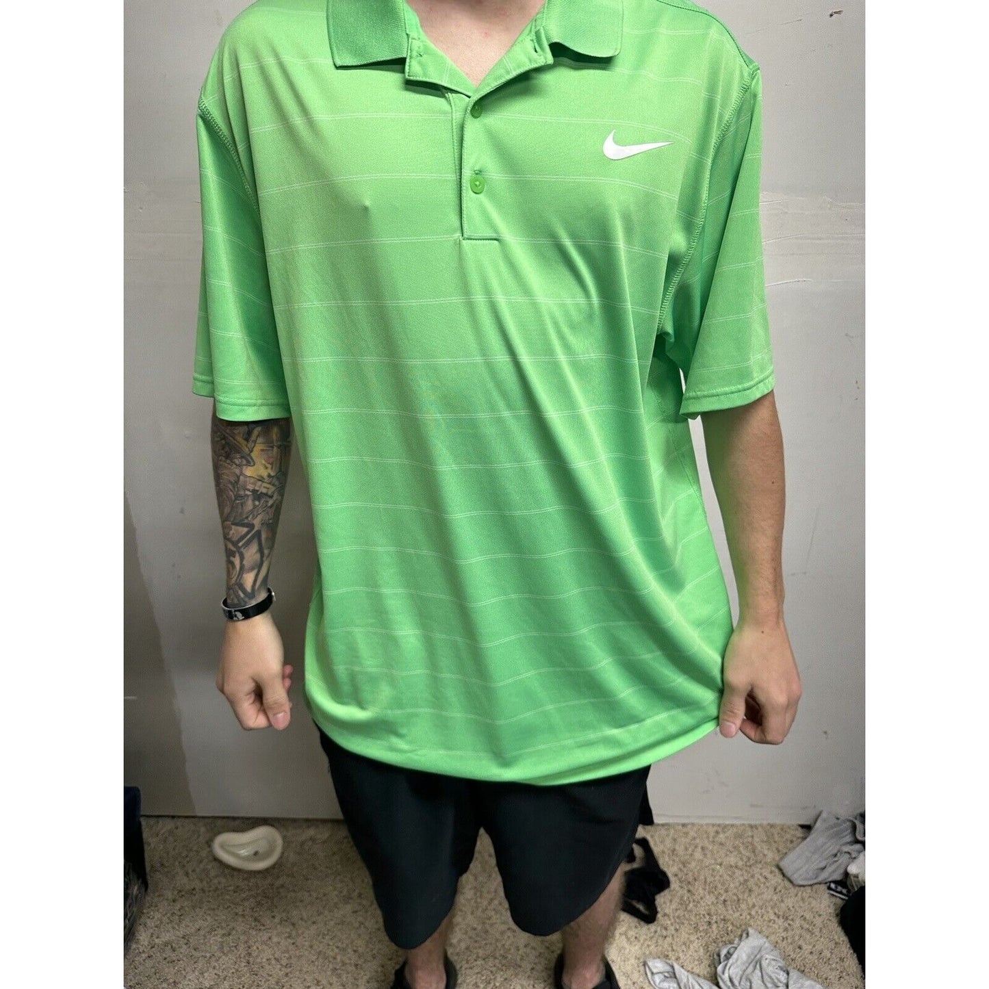 Men’s Lime Green Dri-fit Nike Polo Shirt  Large