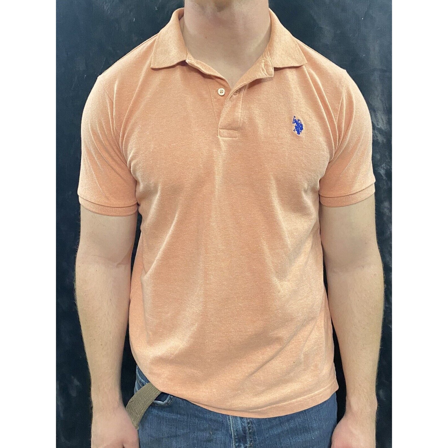 US POLO ASSN Blue Pony Short Sleeves Cotton Classic Mesh Shirt Medium Orange