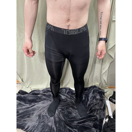 TSLA Men’s Medium Black Running Workout Base Layer Pants Compression