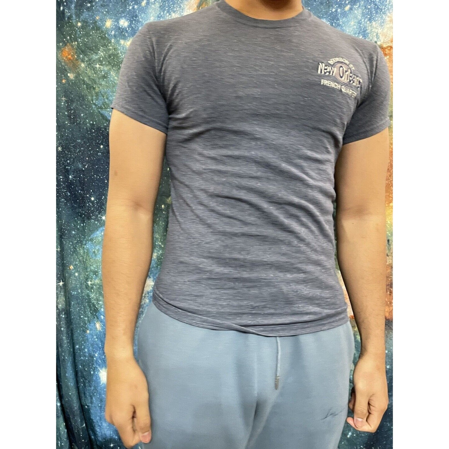 Men’s Gildan Small gray blue bourbon street new orleans french quarter shirt