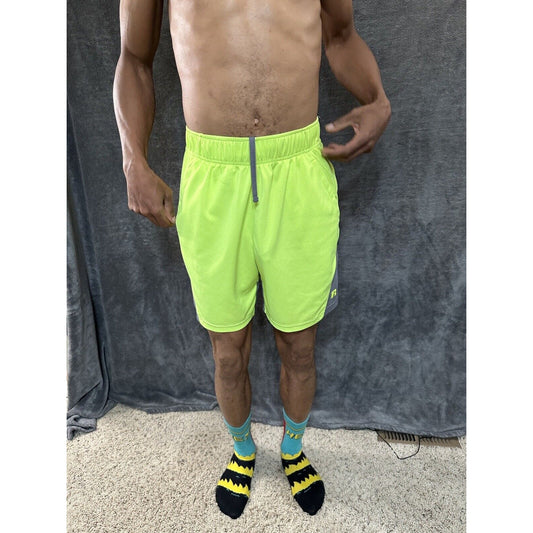 Men’s Neon Yellow Russell Athletic Shorts Zippered Pockets Medium