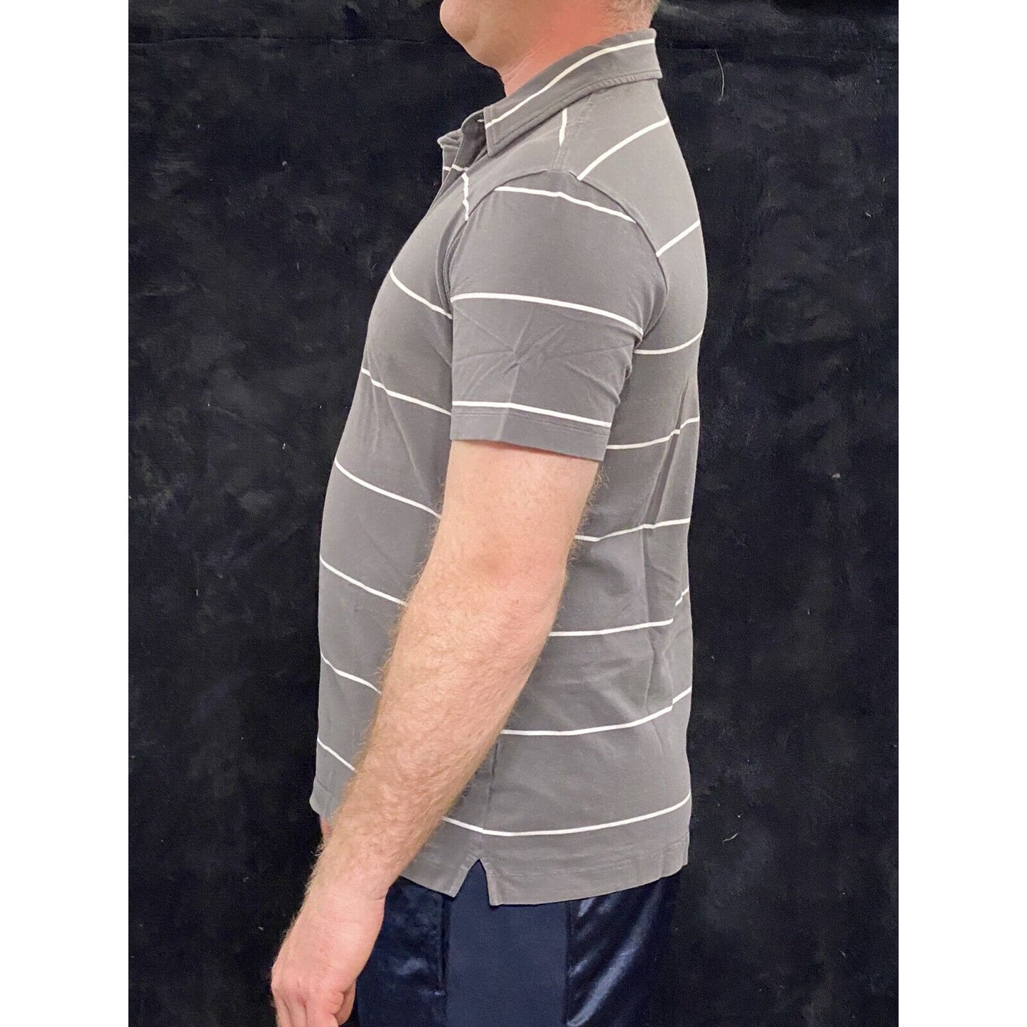 Express Design Studio Men’s Large Gray Stripes Cotton Stretch Polo Shirt