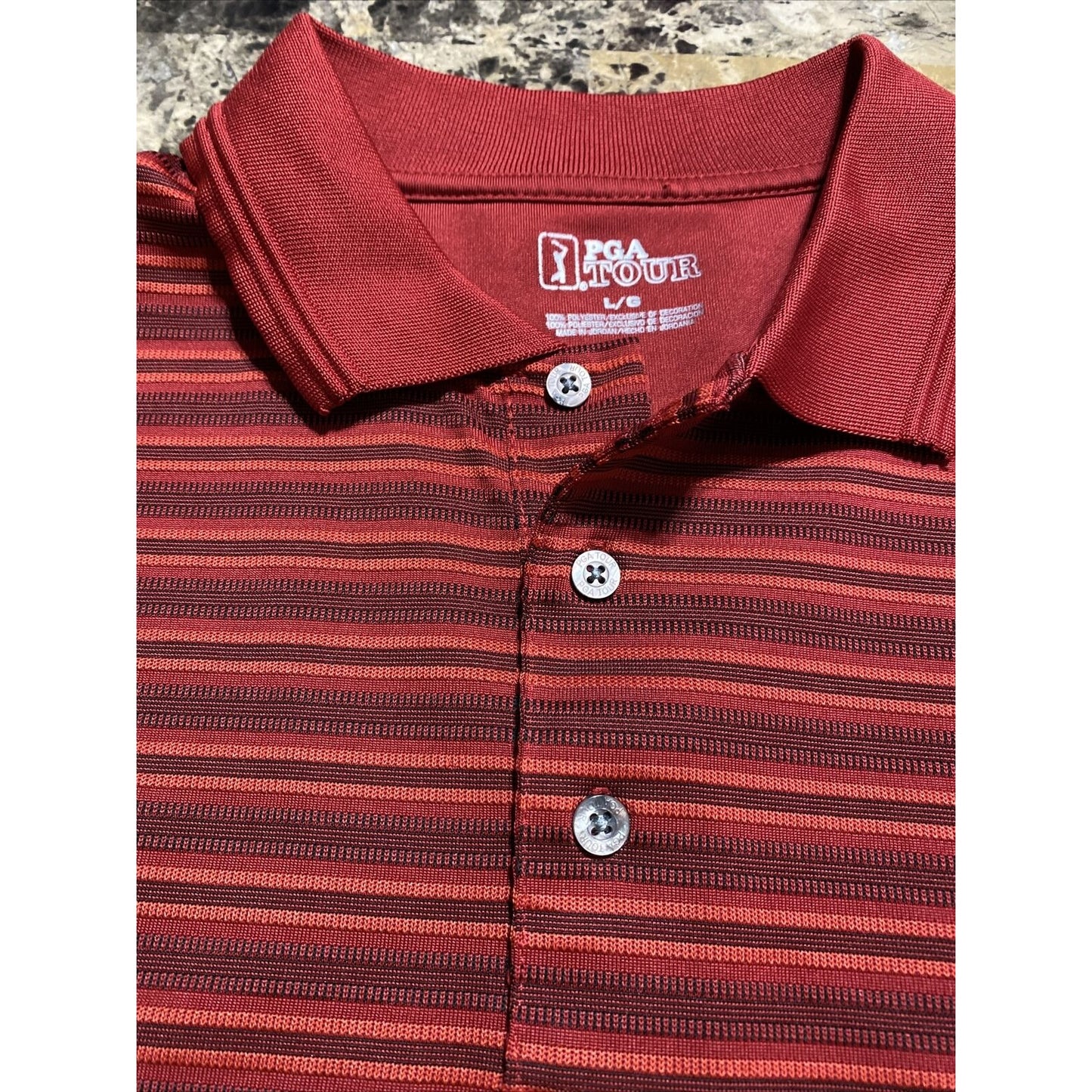 PGA Tour Men’s Large Golf Red Stripes Polyester Polo Shirt