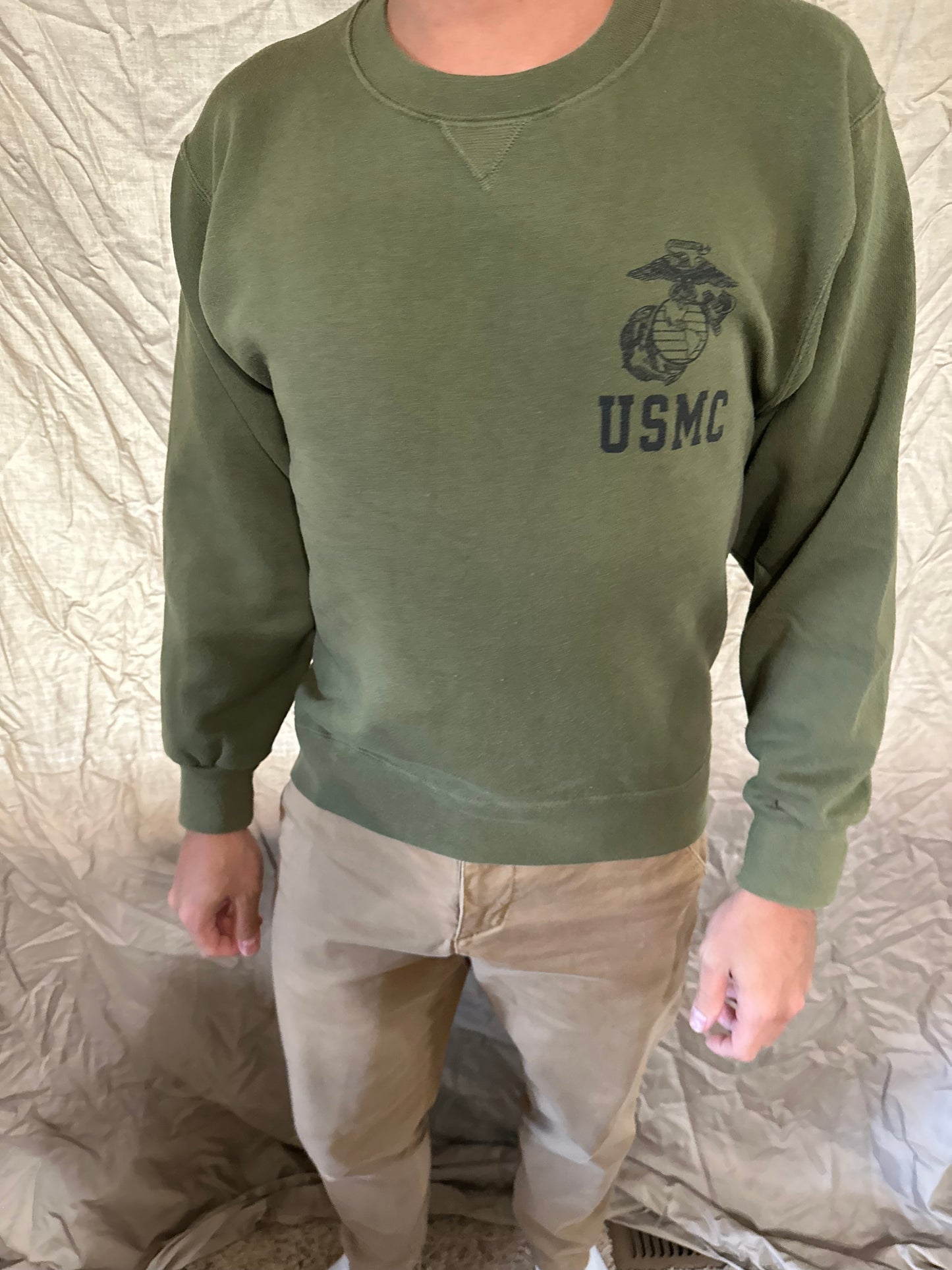 Men’s usmc marine corps soffe green pullover sweater athletic size small