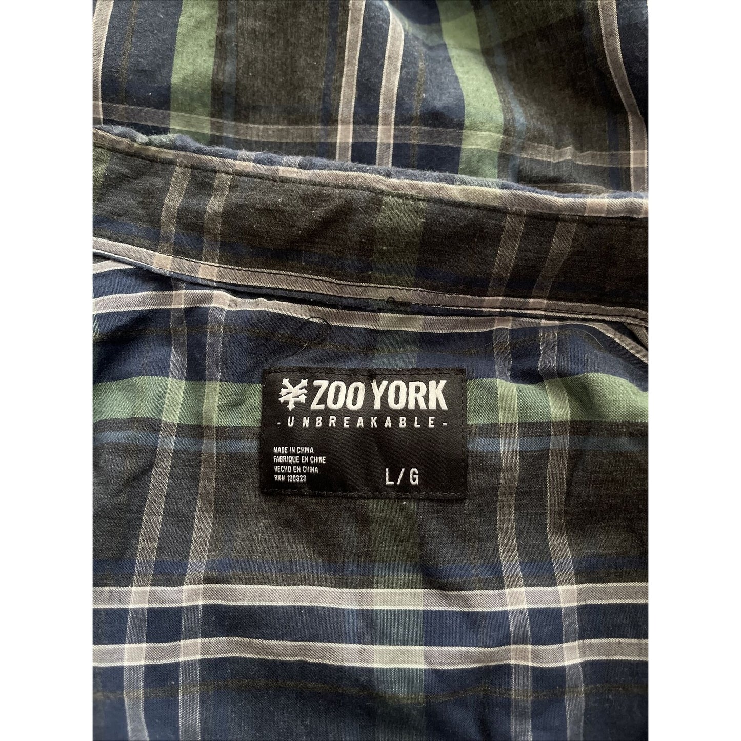 Zoo York Unbreakable Plaid Button-Front Shirt  L M Green Blue Men's $30 MSRP