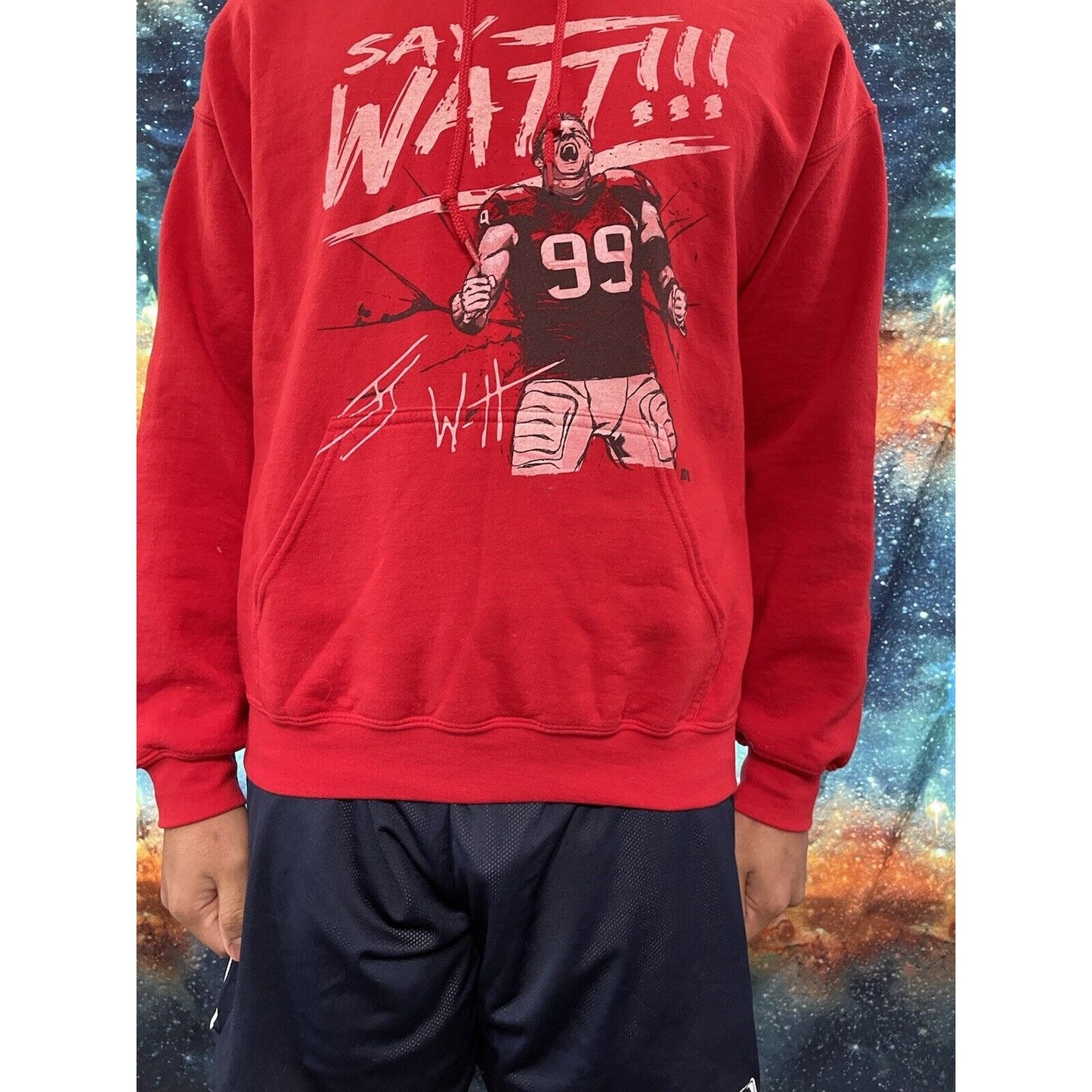 Men’s Gildan Red Large Say Watt #99 Hoodie