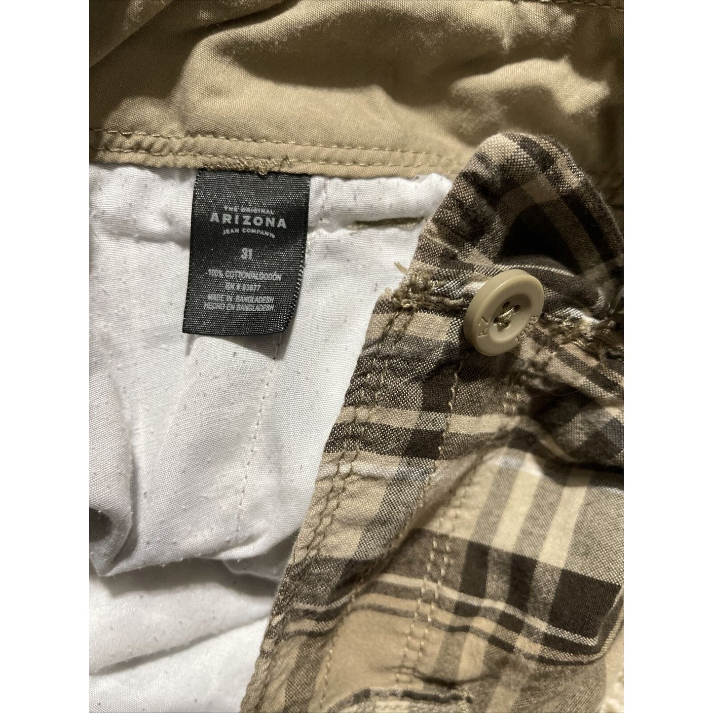 Men’s Arizona Jean Company Tan Plaid Shorts Size 31