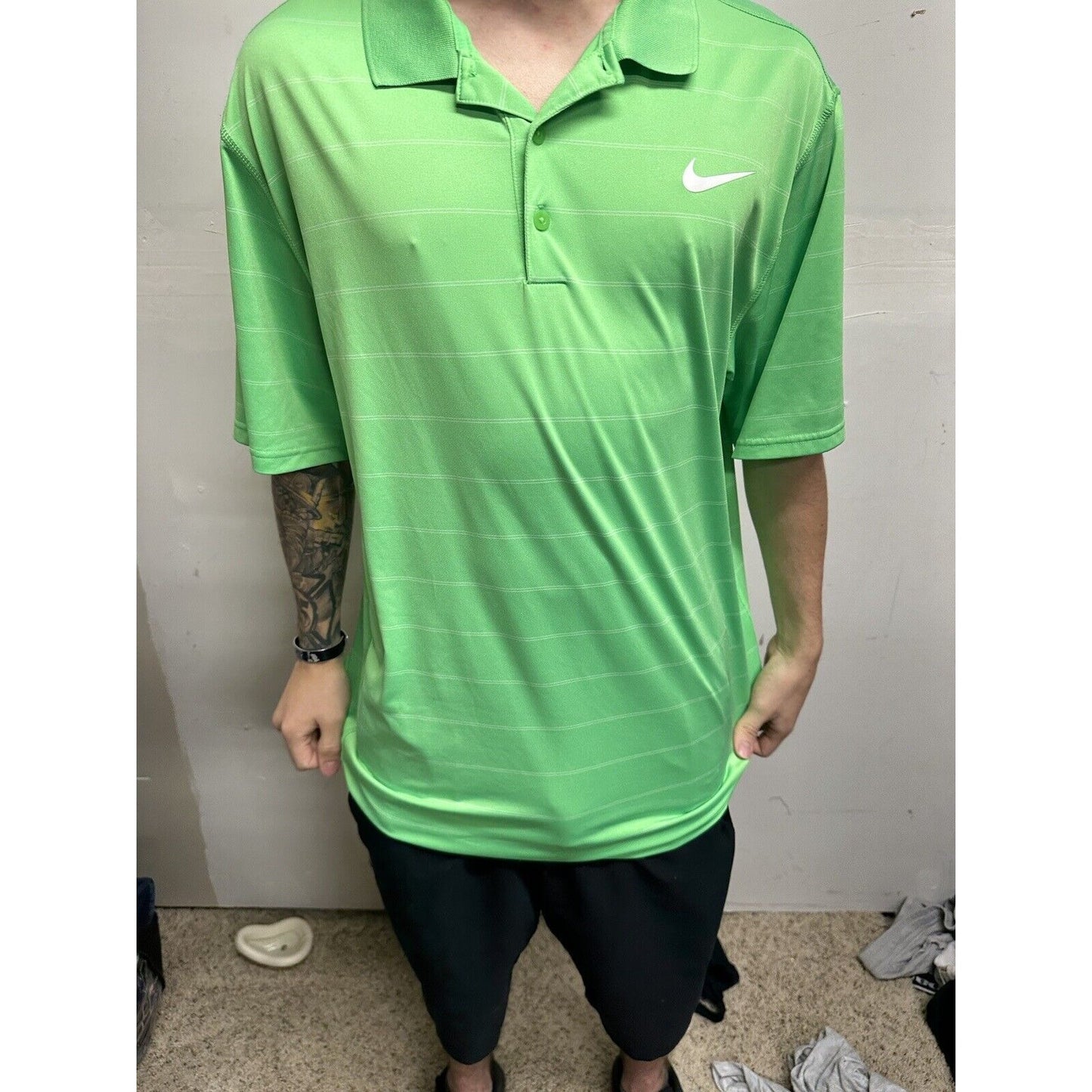 Men’s Lime Green Dri-fit Nike Polo Shirt  Large