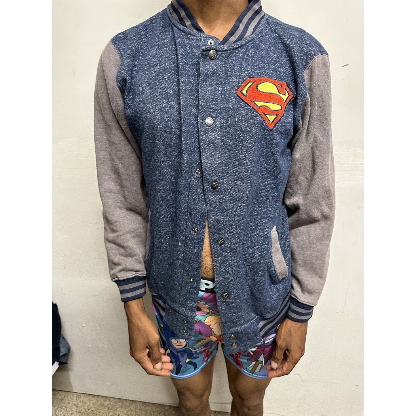 Men’s Superman DC Comics Blue Superman Snap Up Jacket Small